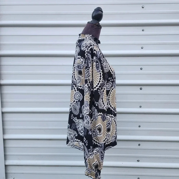By Design Black Beige Floral Paisley Print Pullover Top Stretch Long Sleeve XL - Picture 6 of 11
